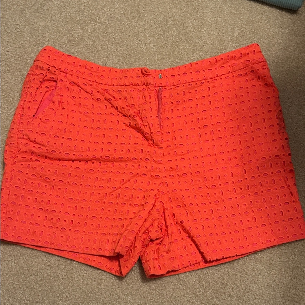 Boden Vibrant Coral Eyelet Shorts